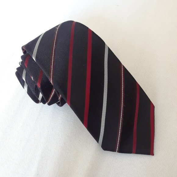 Alfani. Slim Striped Silk Tie. Black - Picture 3 of 9